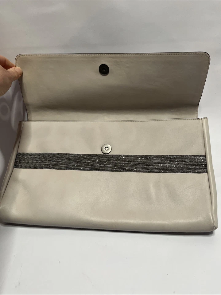Bolso de mano Brunello Cucinelli para mujer grande de cuero con solapa Monili marfil Foto 3 de 4