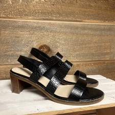 Cole Haan Womens Adella Grand Sandal Embossed Black Leather Block Mid Heel 10B