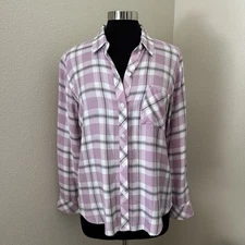 Rails Hunter Lavender Dusty Charcoal plaid button down shirt Size M