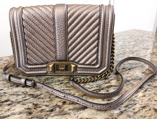 Rebecca Minkoff metallic pebble leather Chevron Love Crossbody bag New.