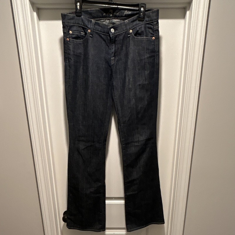 7 For All Mankind Women’s Flare Jeans Blue Dark Wash Denim Stretch Sz 30