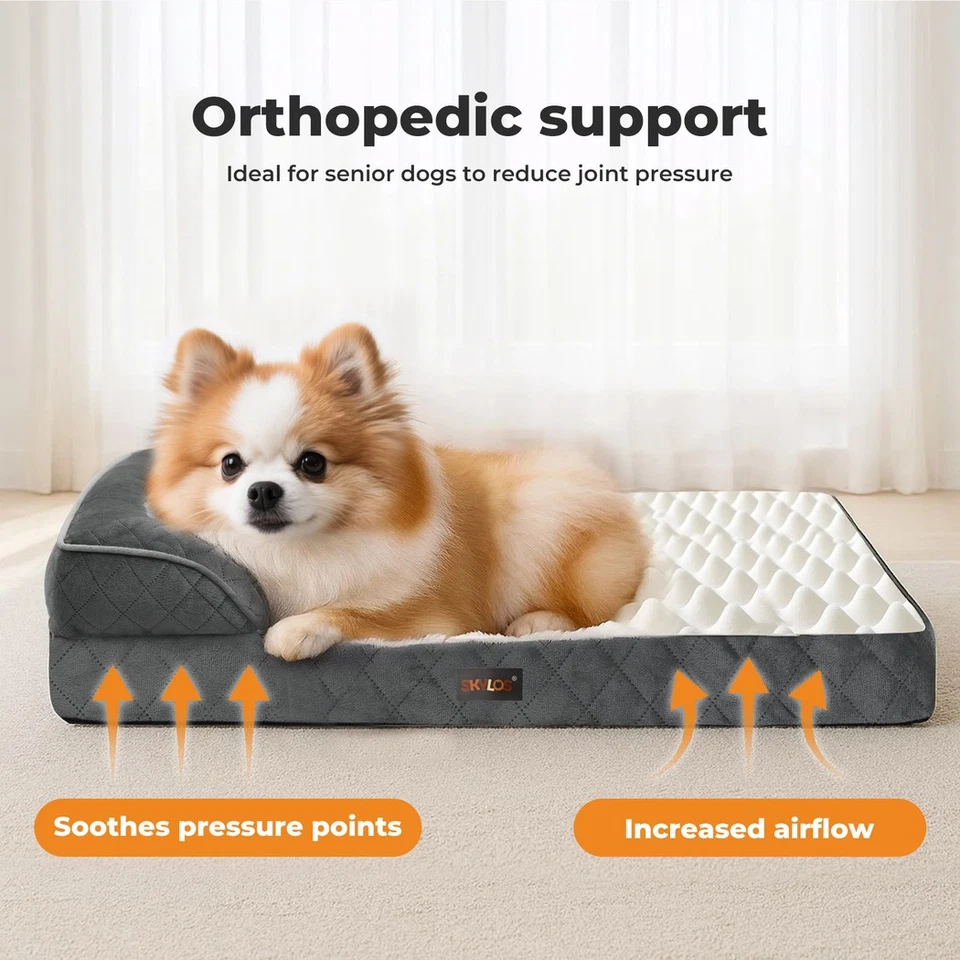 Skylos Orthopedic Pet Bed Large Memory Foam Cushion Dog Calming Velvet Washable - Image 2 of 4