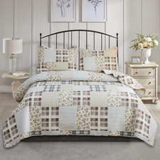 3-Piece Plaid Quilt Set King Size, Lightweight Soft Summer Plaid Bedding Set, Re