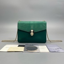 Bvlgari Serpenti Forever Green Handle Bag Leather small