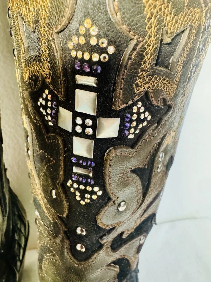 Corral Women's Dress Leather Boots Sz 8 M Brown With Black Crocodile Skin Warn1 - Image 3 of 4