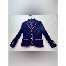 346 Brooks Brothers Womens Wool Striped Trim Blazer Jacket Navy Red Size 4 P