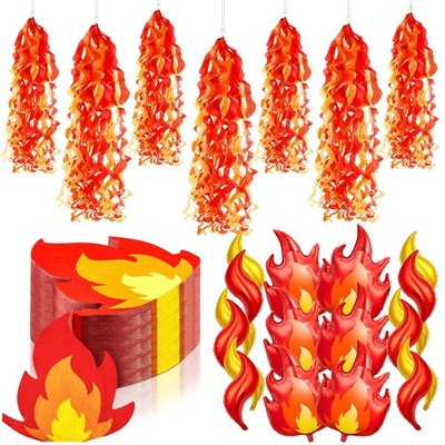 74 Pcs Fire Party Decorations Include 18 Flame Balloons 6 Fire Paper Hanging ...