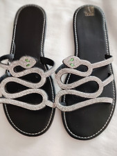 Women's Rhinestone Snake Design Flat Slide Sandals Summer Casual Shoes NEW