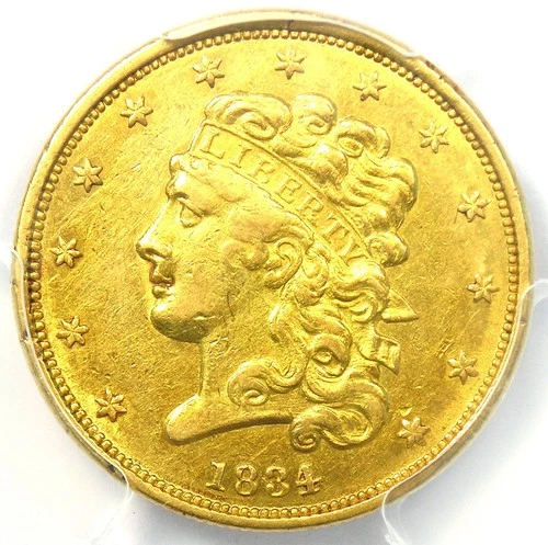 1834 Classic Gold Half Eagle $5 Coin - Certified PCGS AU Details - Rare!