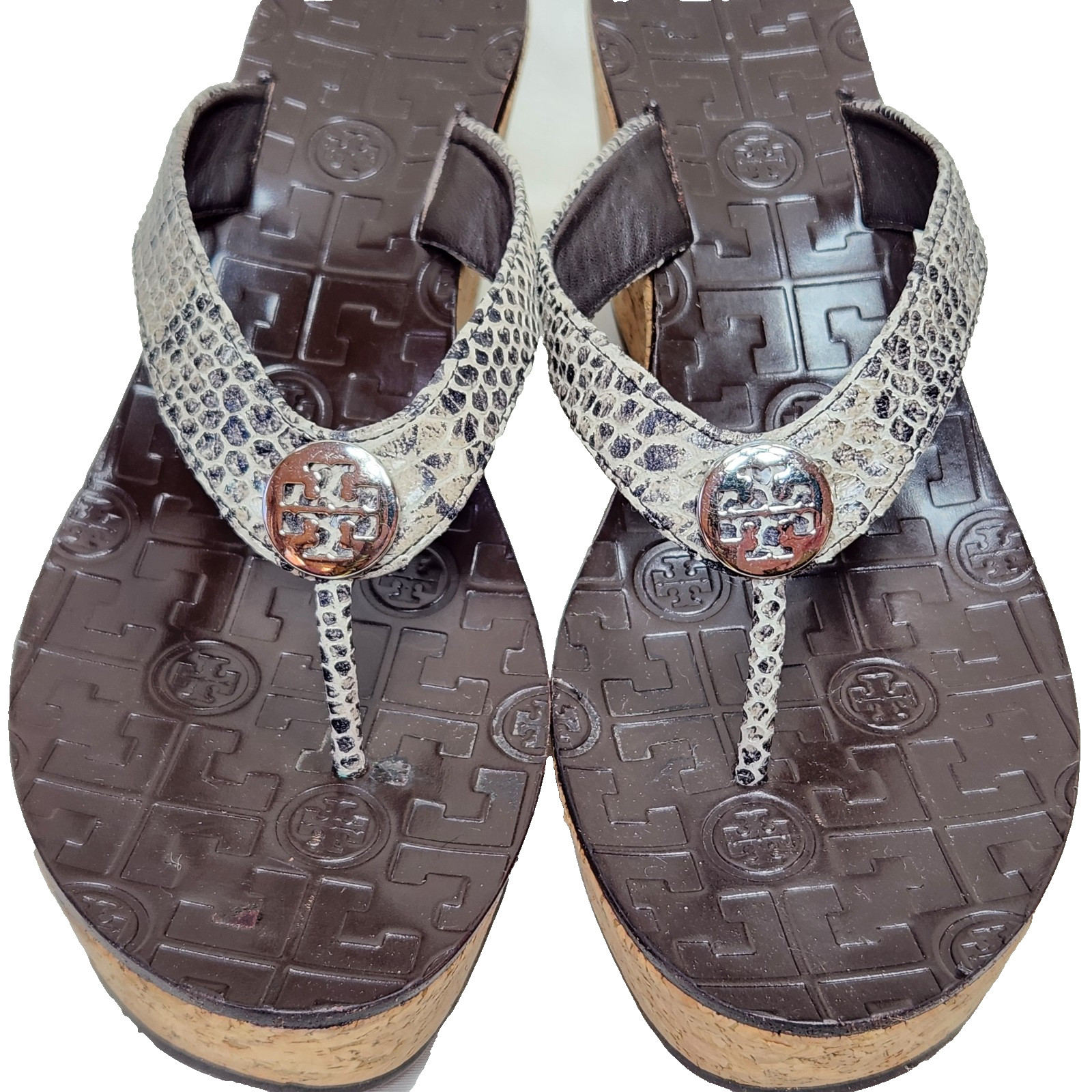TORY BURCH Python Platform Wedge Logo Thong Sanda… - image 4