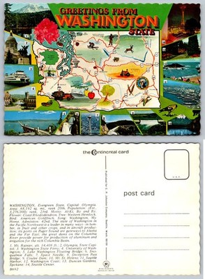 Greetings From Washington State Map Postcard The Continental Card Multi-View