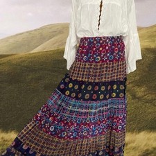 Y2K Whimsigoth Fairy Festival Feminine Patchwork Bohemian Maxi Skirt