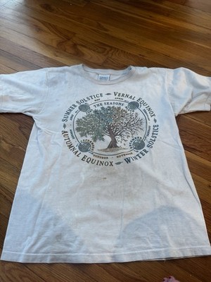 Vintage Liberty Organic Seasons Equinox Solstice Shirt Tan Women s S STAINS