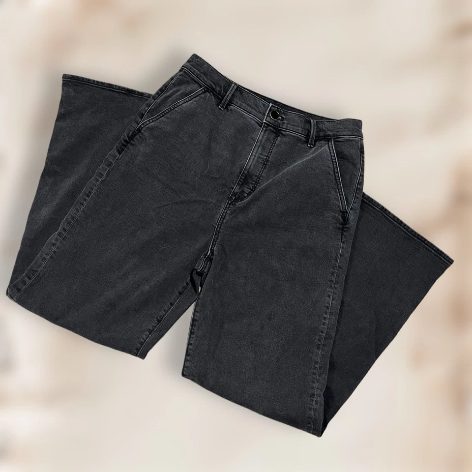 Pantalones de mezclilla para mujer Ann Taylor The Wide Leg Highrise negros carbón talla 10 Foto 3 de 4