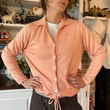 Givenchy Sport Vintage 1970's Cardigan Sweater Apricot Classic Soft Medium