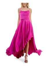 TAYLOR Womens Pink Removable Straps Asymmetric Hem Sleeveless Gown Dress 4