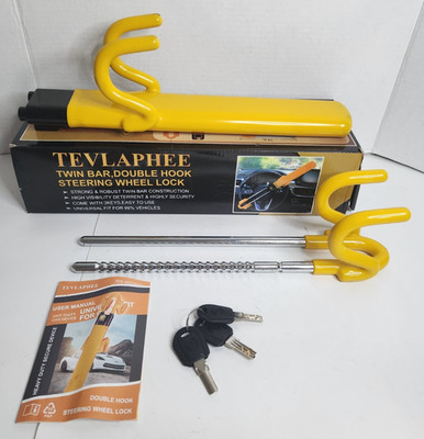 Tevlaphee Double Hooks Steering Wheel Lock Car Auto Anti-Theft Device NEW OPEN