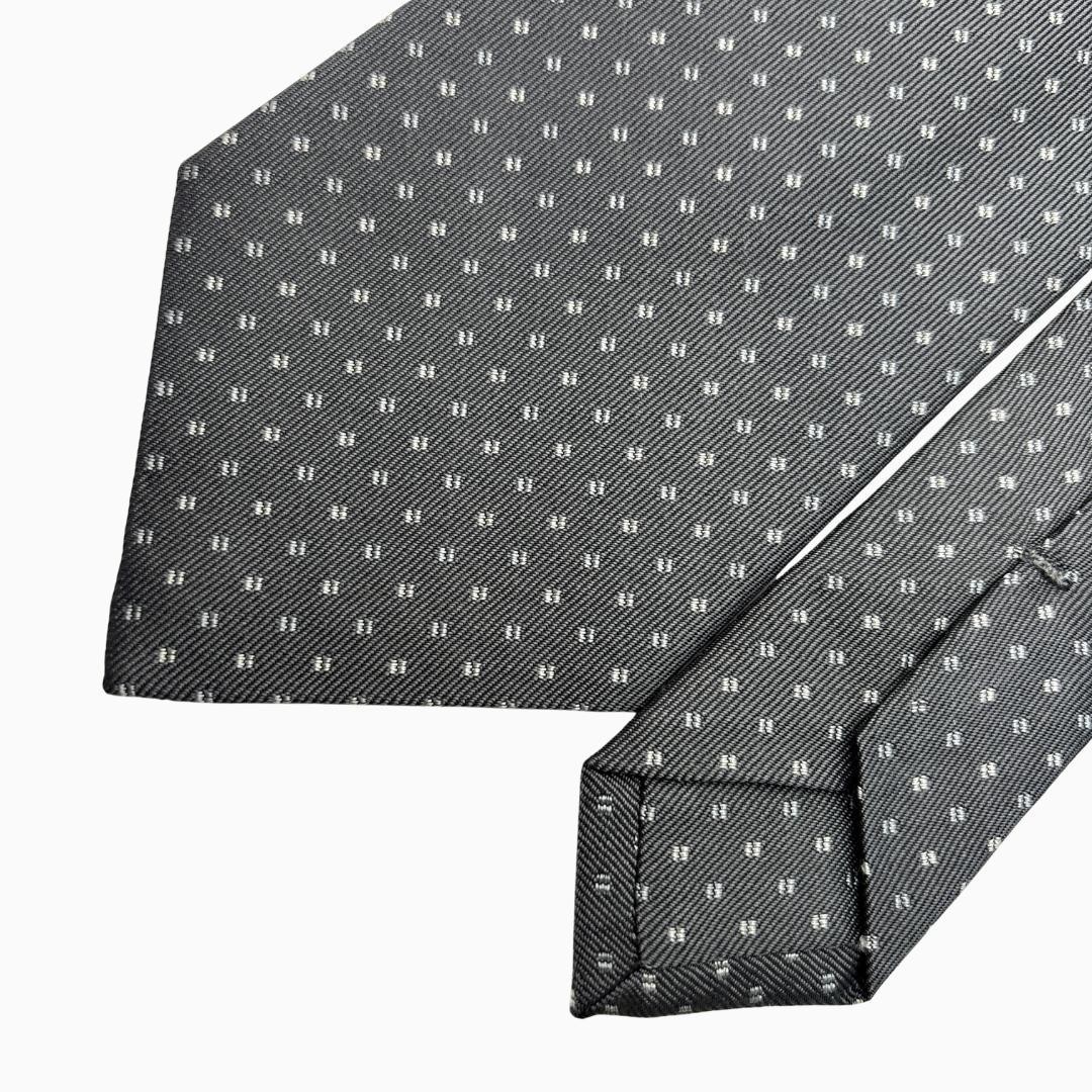 PRADA Silk Tie in Small Dot Pattern Charcoal Gray - image 6