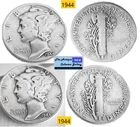 2 Vintage 1944⌛US Phila Mint World War II Silver Mercury Dimes🪙As Depicted🪙