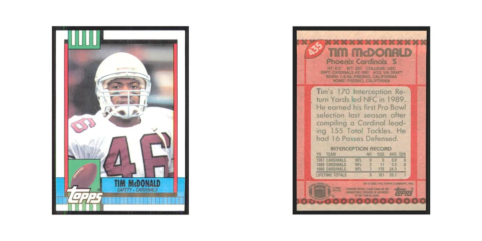 1990 Topps Tim McDonald Phoenix Cardinals #435 - Image 3 of 3