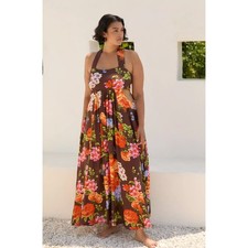 ANTHROPOLOGIE The Piper Bandeau Maxi Dress Brown Floral Sz M NWT $169 {W53}