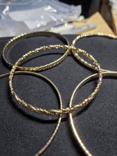 Set Of 5 8" Gold Tone Bangle Bracelets Textured Twisted Stackable Fashion