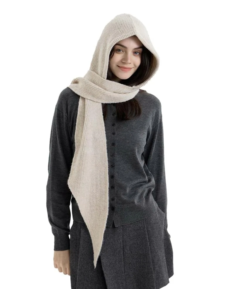 Women Knit 2in1 Hat Scarf Winter Warm Shawl Wrap Hood Balaclava Poncho Cap