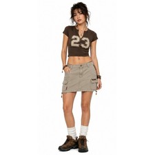 VTG Y2K American Eagle Cargo Mini Skirt 6 Khaki Gorpcore Utility Drawstring Hem