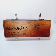 Vtg Alphabet Handwriting Stamp Set Upper Case and Numbers Wood and Rubber CIB