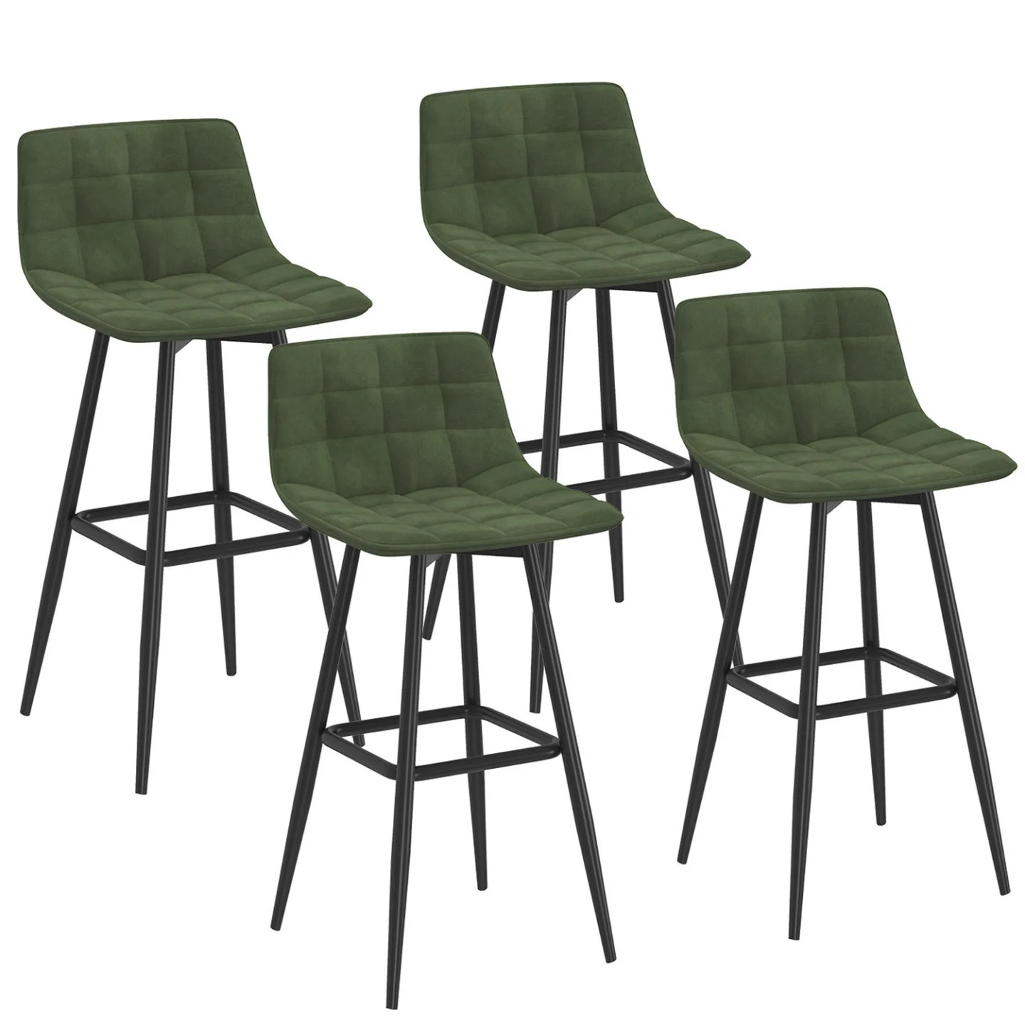 Tabourets de bar MADY en velours vert lot de 4 chaises hautes de cuisine