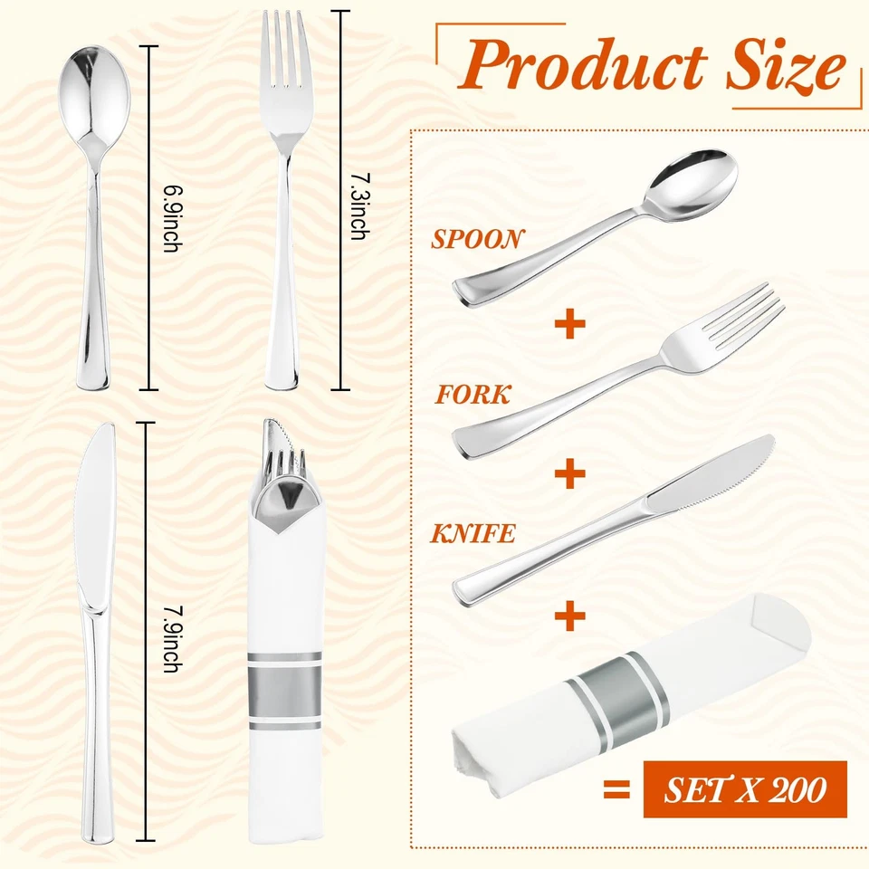 Juego de cubiertos de servilleta preenvueltos de 800 piezas preenvueltos juego de cubiertos desechables pl... Foto 2 de 4