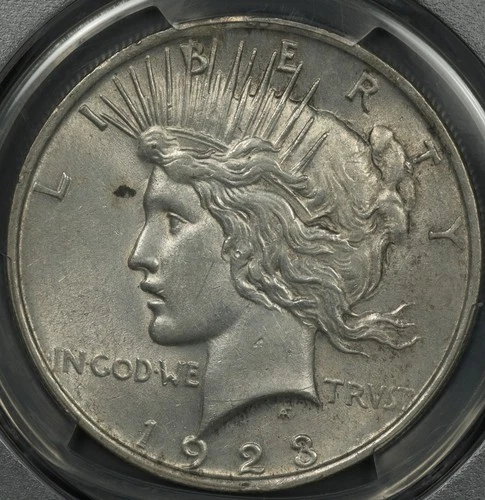 1923 PCGS AU PEACE SILVER DOLLAR ERROR CLIPPED PLANCHET