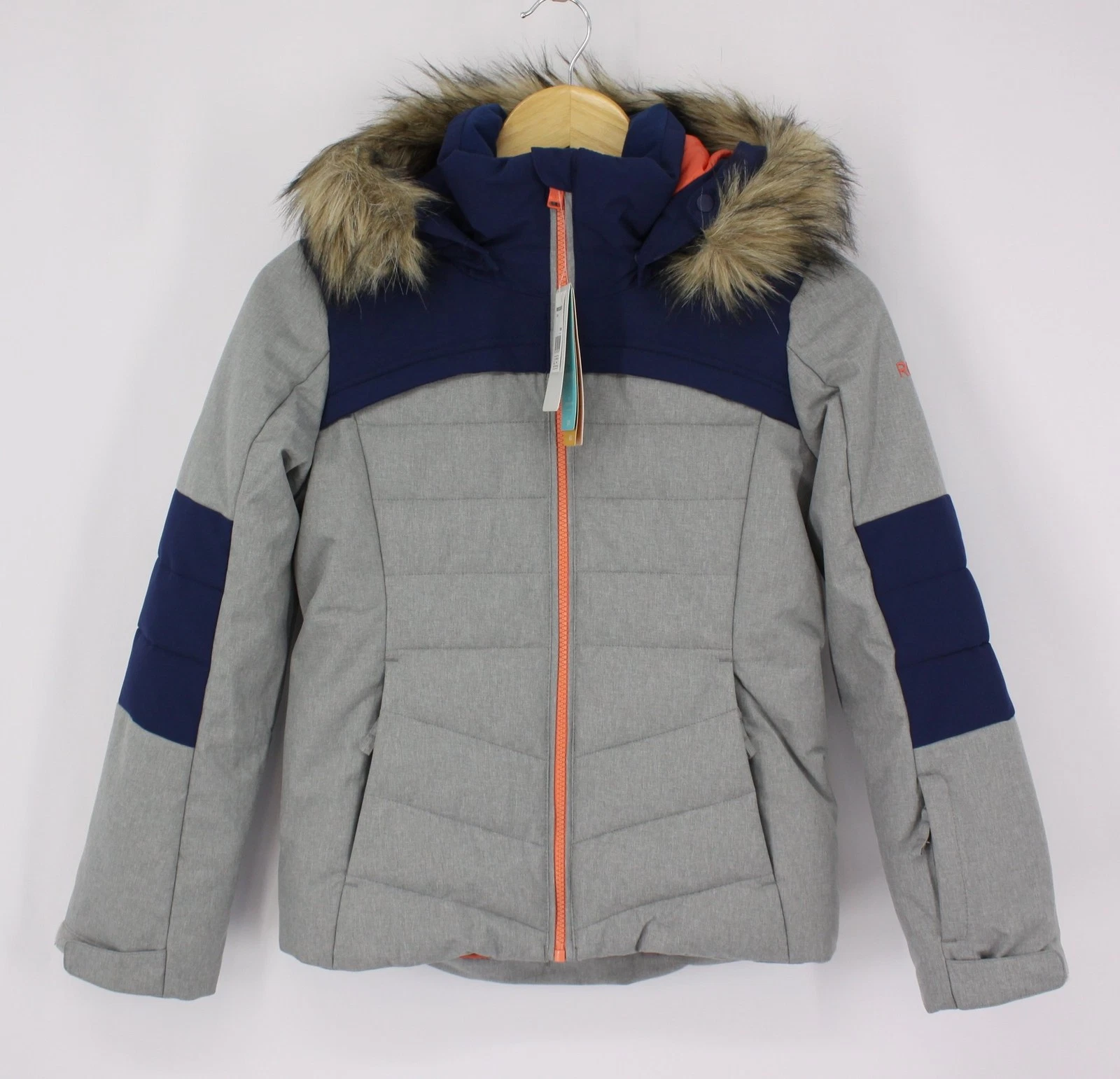 ROXY GIRLS BAMBA SNOW JACKET SKI SIZE M / 10Y LIGHT GREY/ NAVY RRP £180 IB