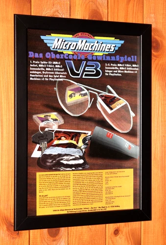 1997 Micro Machines V3 PS1 Game Boy Promo Vintage Poster / Ad Page Framed