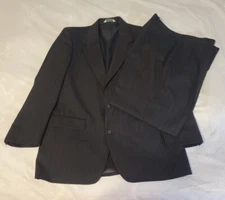 Evan Picone 2 Pc Suit 44 Jacket Mens Pants 35 x 32 Wool Navy Blue Wide Pinstripe