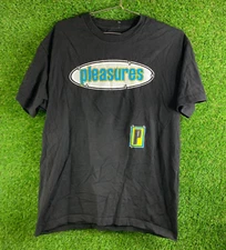 Pleasures Now Mens Short Sleeve Shirt Size L Glitch Spell Out Logo