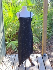 Breakin Loose Dress Sz 9 Black Floral Print Sheer Spaghetti Strap