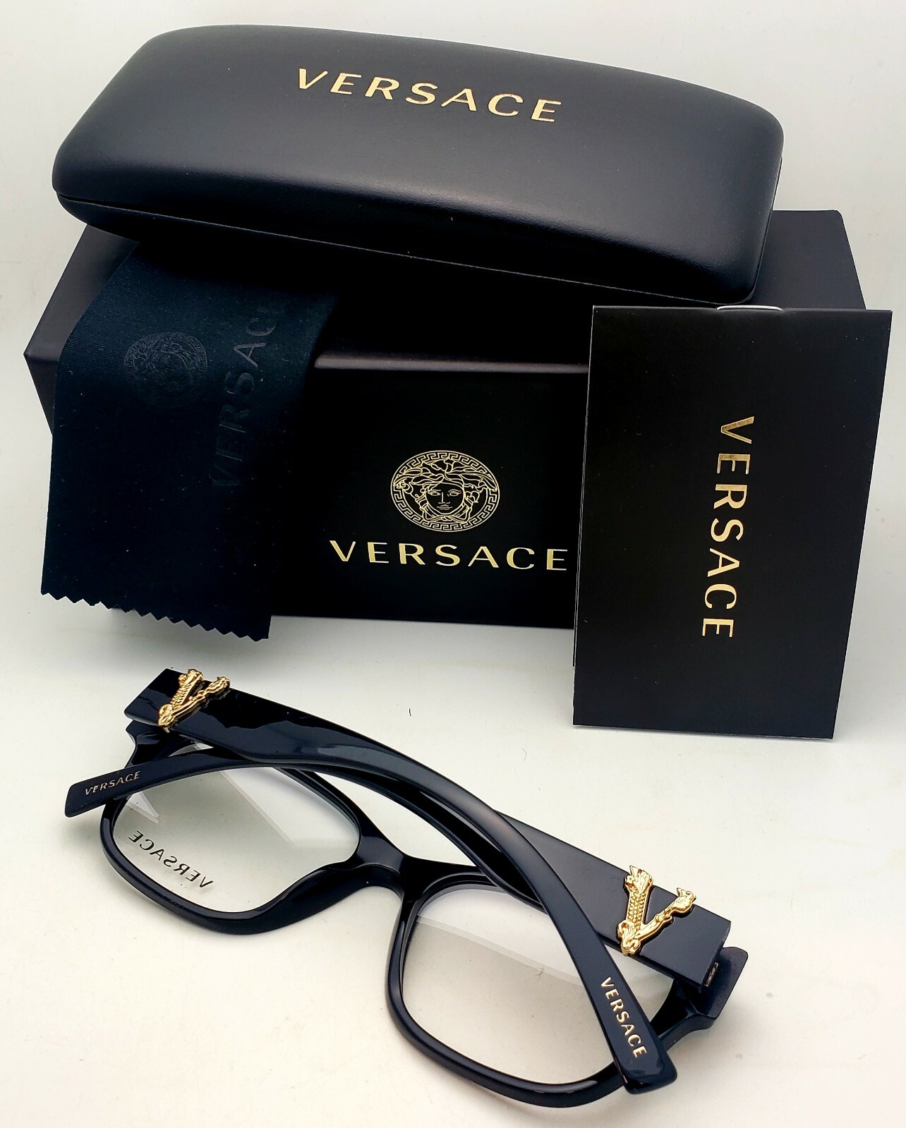 New Versace Reading Glasses VE 3283 GB1 5417 140 Black & Gold Frames