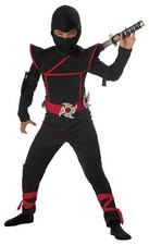 Kids Stealth Ninja Costume Black Jumpsuit Size Medium 8 10 with Pauldrons