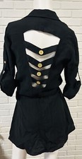 RACHEL ROY Shirt dress Black Rolled Sleeve Back Cut Outs Belted SZ 4 D2/25