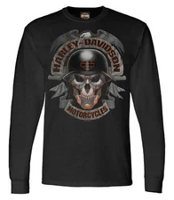 Harley-Davidson Men's Ghoulish Biker Skull Long Sleeve Crew-Neck Shirt - Black