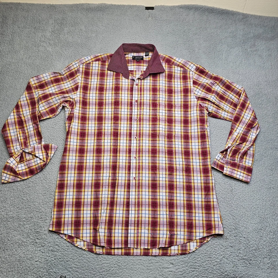 Camisa de vestir C. Allen para hombre 17,5 cuadros manga larga abotonada diseñador Foto 2 de 4
