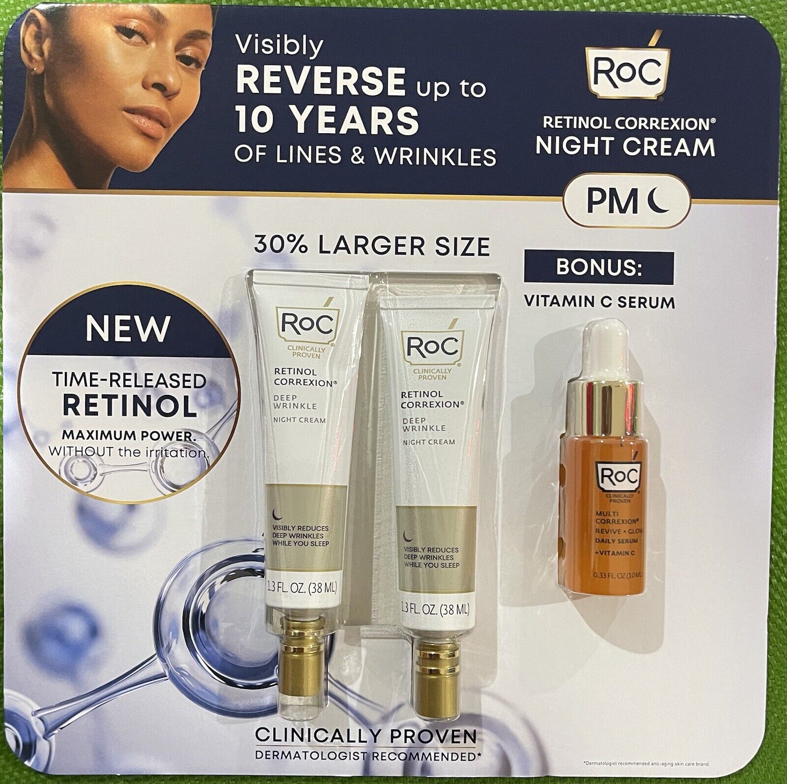 RoC Retinol Correxion Deep Wrinkle Night Cream 2x 1.3 oz + Bonus Vitamin C Serum
