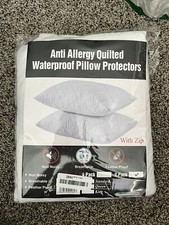 Waterproof Pillow Protectors with Zipper Queen Size 2 Pack , Terry Pillow Co...