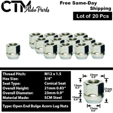 20Pc ZINC M12x1.5 OPEN END BULGE ACORN WHEEL LUG NUTS FIT CHEVY CADILLAC & MORE