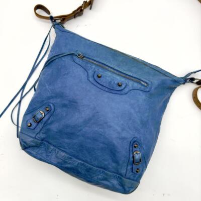 BALENCIAGA THE MEN'S DAY Shoulder Messenger Bag Blue Leather