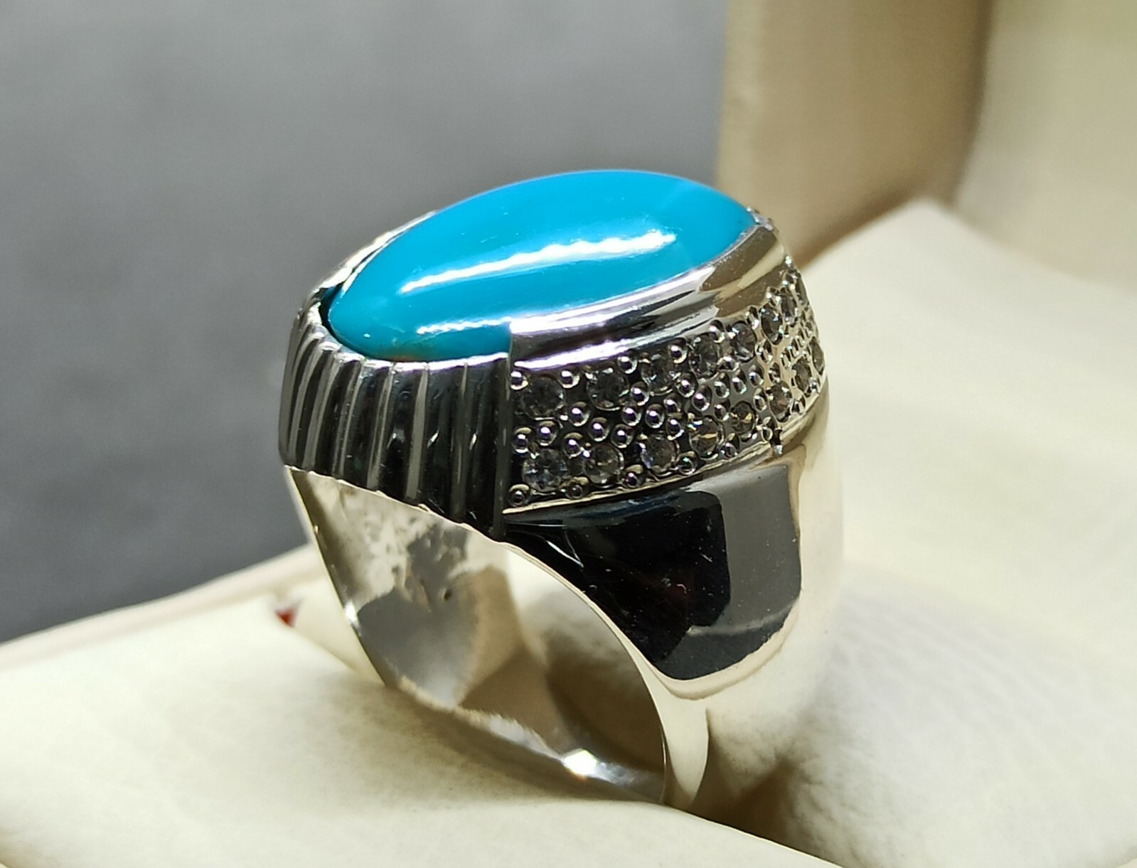 Natural 16 Ct Neshapuri Feroza Sterling Silver 925 Handmade Turquoise ...