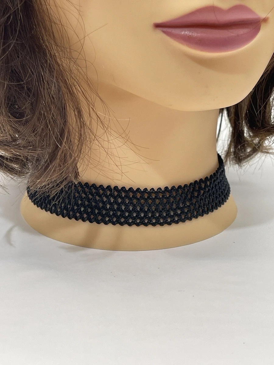 Gold tone Black open fishnet Lace stretch Choker 11 adjustable