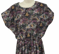Vintage Watercolor Floral Dress Womens Size M Semi-sheer Pleated