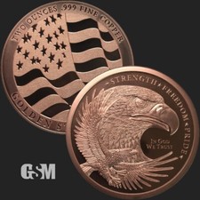 2 oz .999 Fine Copper Double Eagle Round GSM Freedom Eagle American Flag Bu Copp